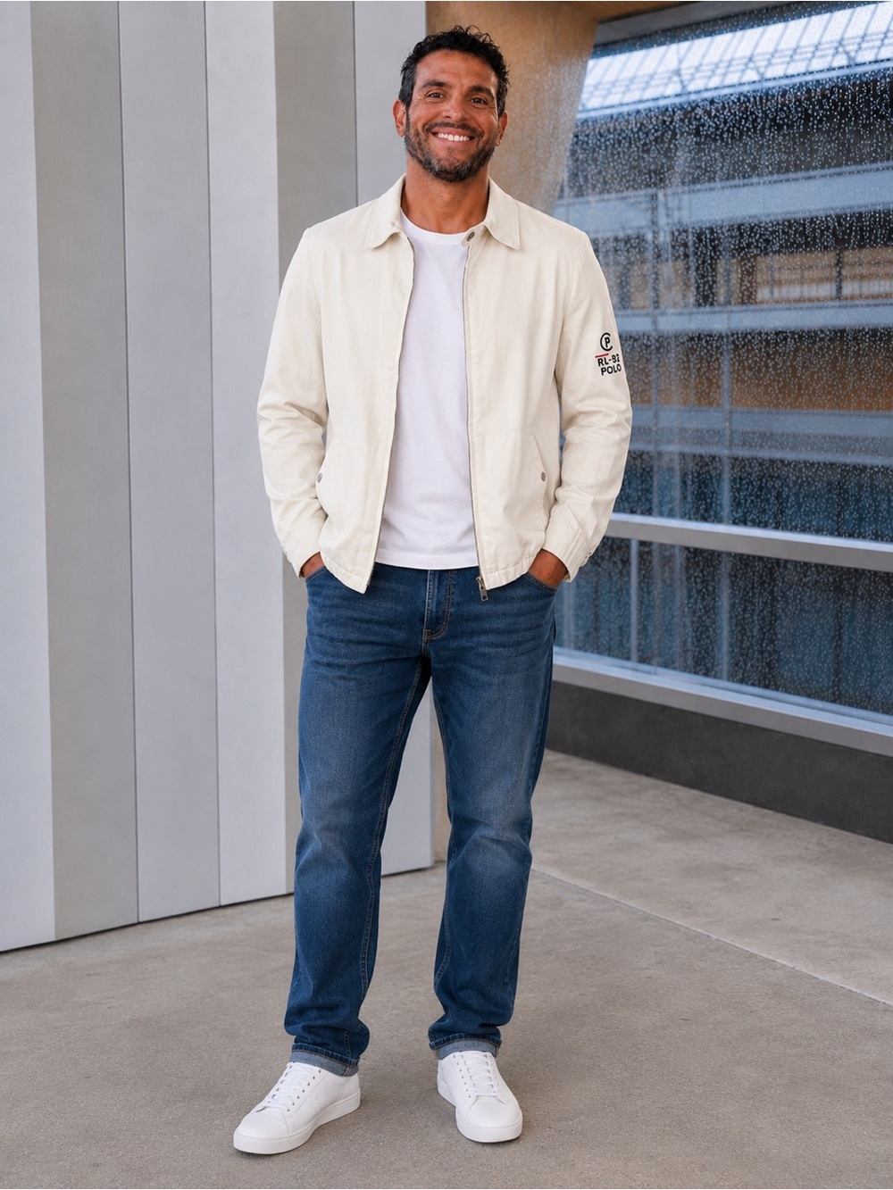 Polo by Ralph Lauren white Jean material  Zip-Front Jacket
